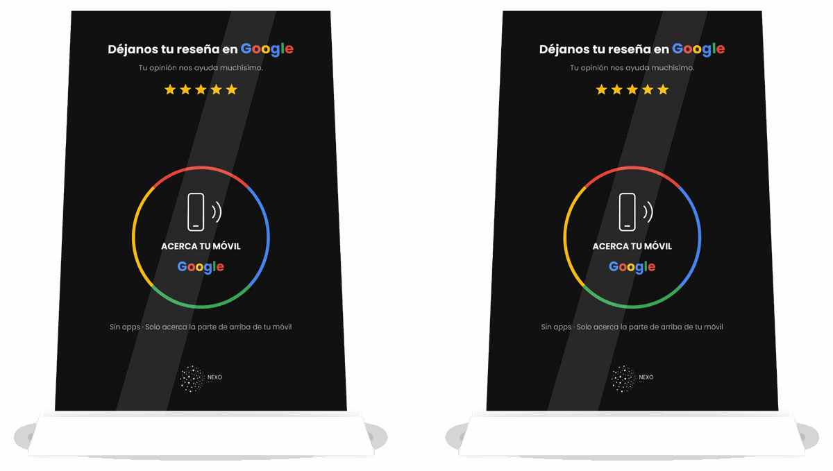 Pack Dúo de Nexo: dos carteles de reseñas de Google en soporte acrílico con NFC